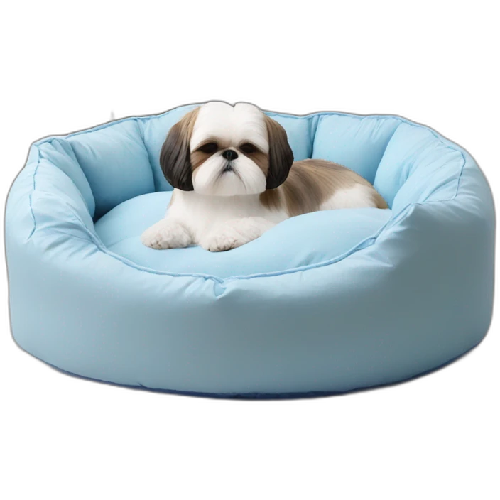 Shih tzu sleeping in light blue circular dog bed emoji