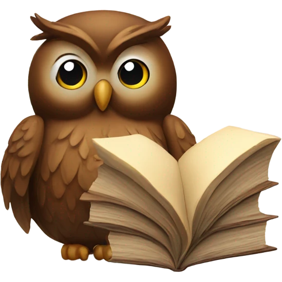 Brown owl with book emoji