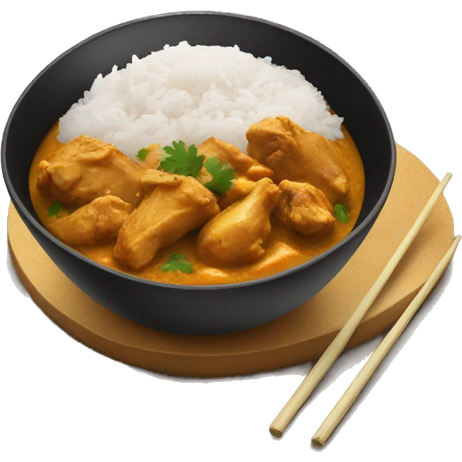 One Black bowl with chicken curry and rice  emoji
