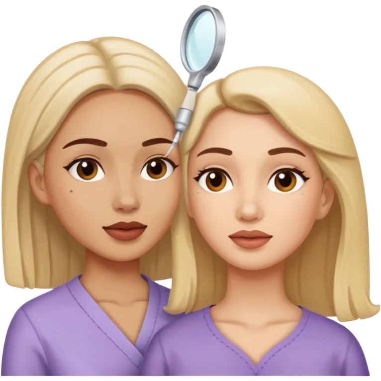 One set of Hands of A woman looking on another woman’s skin on face during facial treatment  emoji