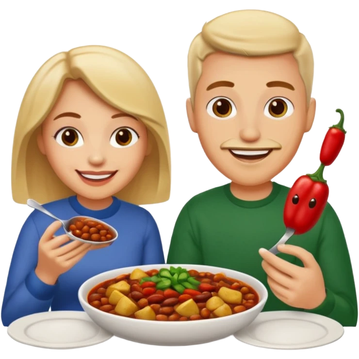 ligth couple having dinner of chili, beans and potatoes emoji