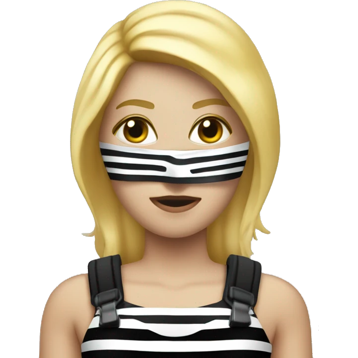 Robber with blonde hair with cash bag and weaing black and white striped dress emoji