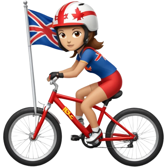 white woman with brown hair riding a bike with a dc flag helmet emoji