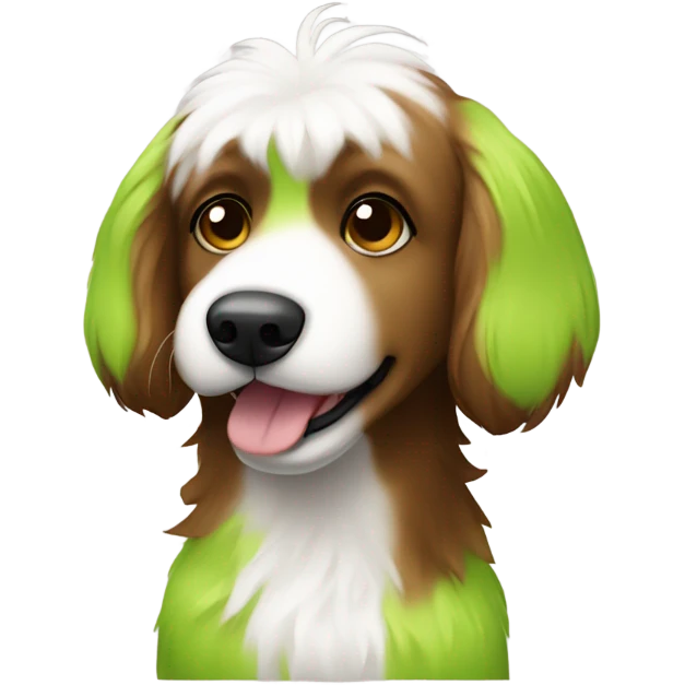 Brat brown and white fluffy dog in lime green  emoji