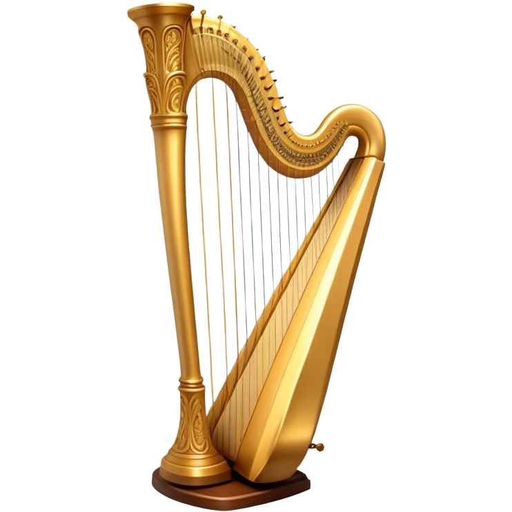 Cinematic Realistic Harp, a grand golden harp with intricately carved details, delicate strings shimmering under soft candlelight, rich wood tones adding warmth, a musician’s gentle fingers plucking a note, glowing with an ethereal and majestic aura. emoji
