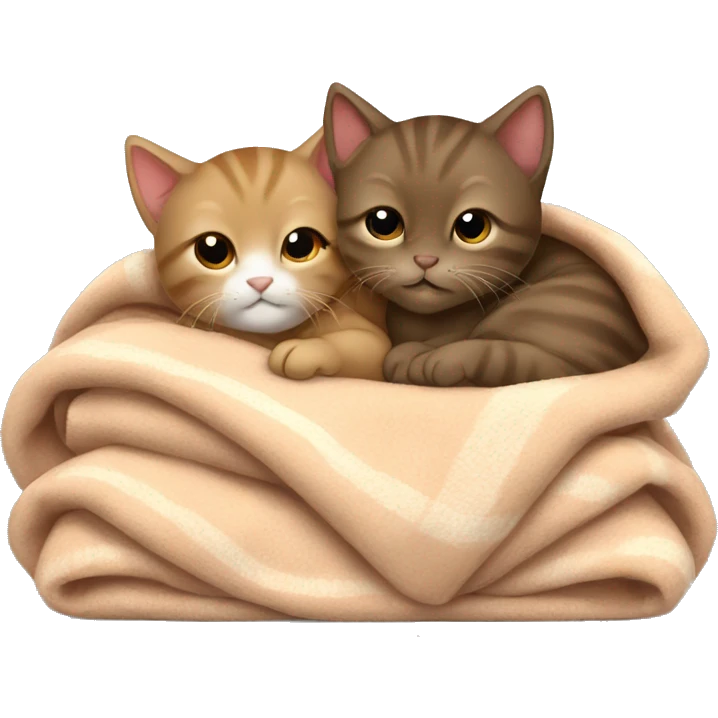 Two little brown kittens sleeping with blanket  emoji
