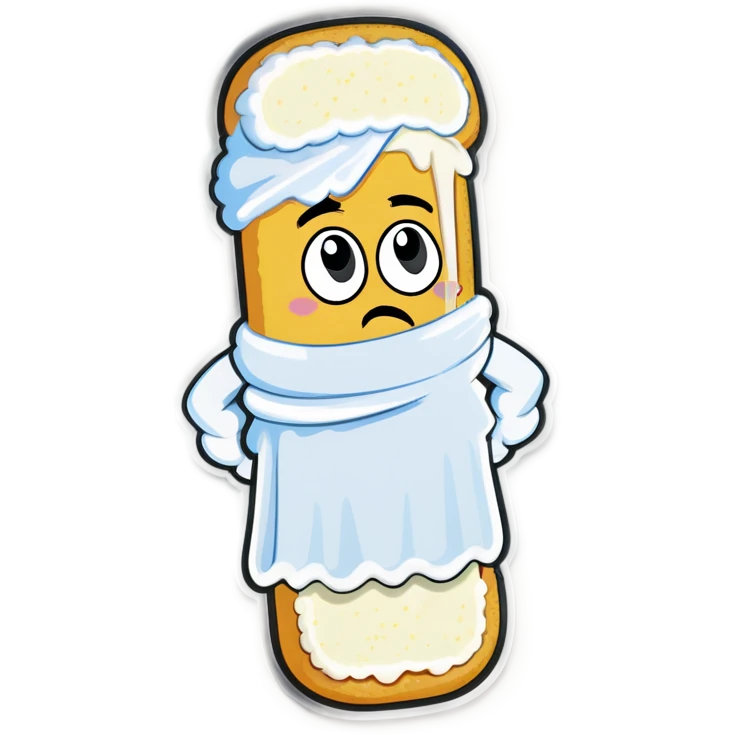 Twinkie with frosting coming out of the bottom towel over its face, saying  , dadie only emoji