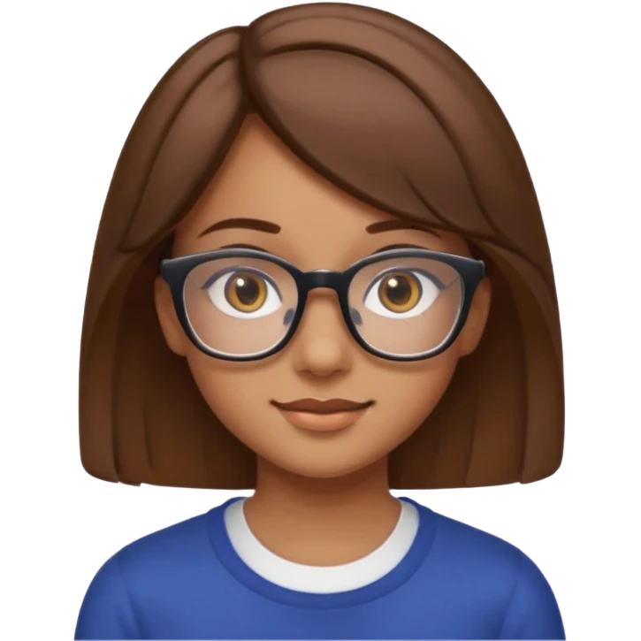Girl in her 18 with rectangle glasses brown eyes light brown skin brown hair above the shoulder with one dimple on the left cheek  emoji