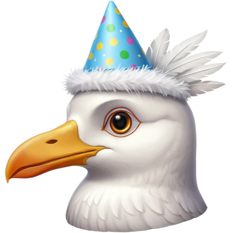 A seagull head with a party hat, without the body emoji