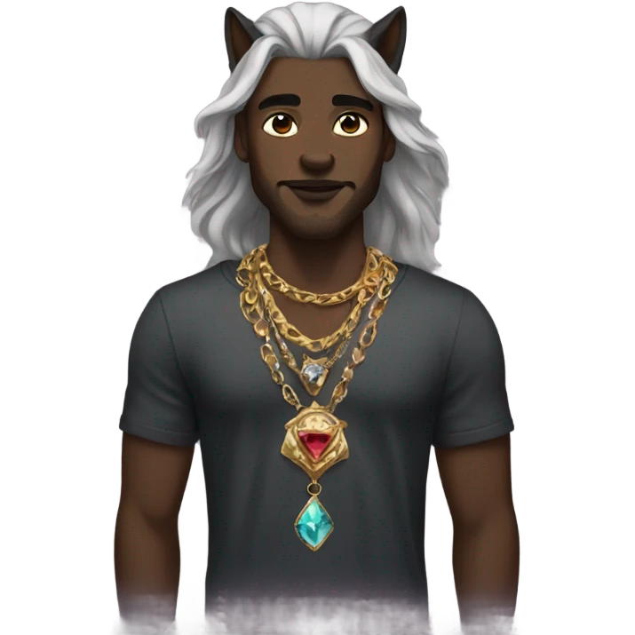 dark-skinned male with jewelry mixed with wolf emoji