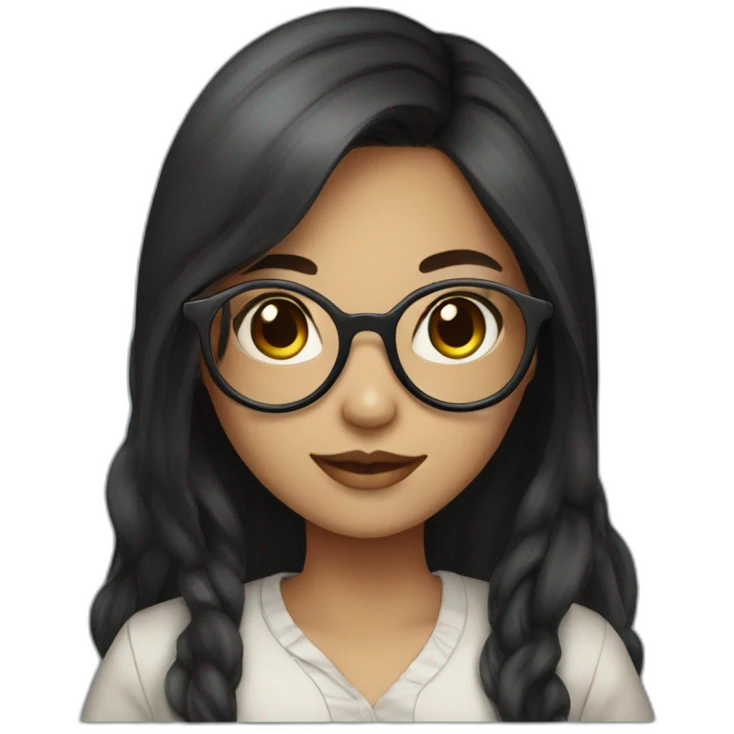 cute chic girl black long hair and round glasses wearing skirts emoji