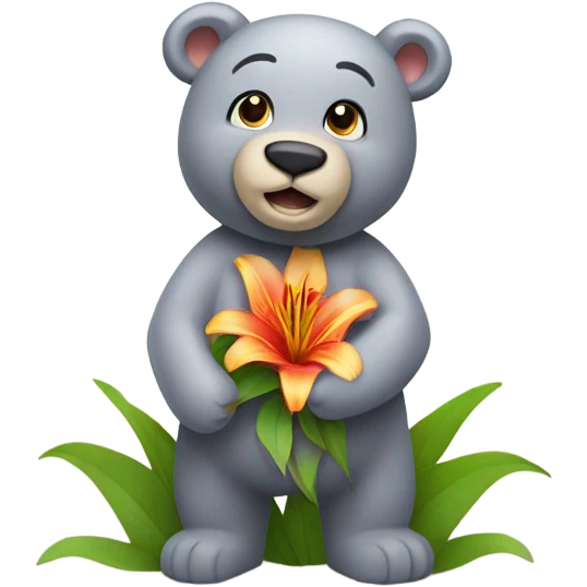 happy bear holding lilies emoji