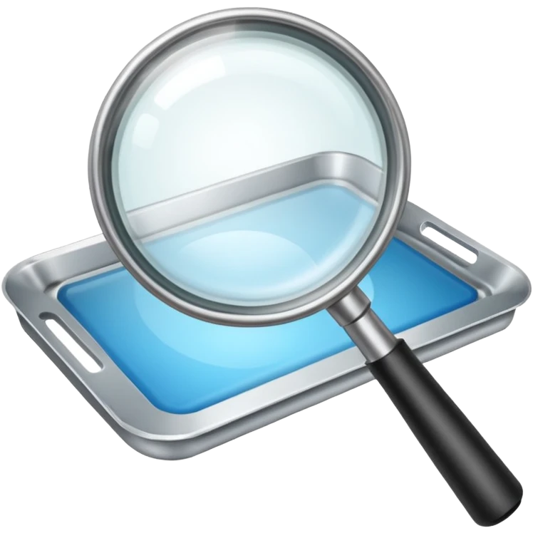 magnifying lens with a download icon (down arrow into a tray) in the bottom right, no apple symbols or references emoji