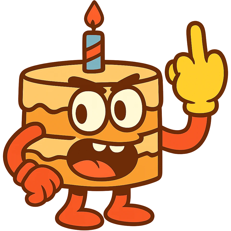 cake making a rude gesture, humorous emoji