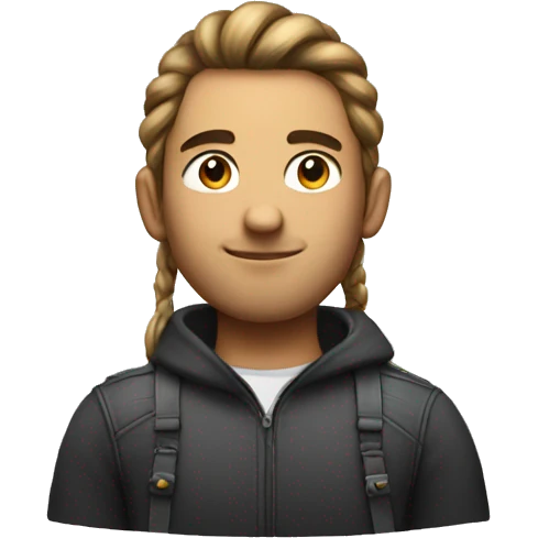a junior full stack male developer with long hair in a bun emoji