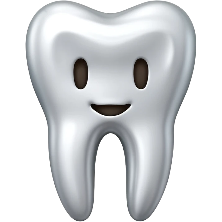human tooth emoji, smooth chrome ceramic-metal texture, clean medical luxury aesthetic, isolated on white, no face emoji