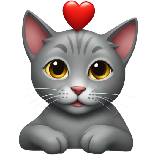 Grey cat holding heart emoji