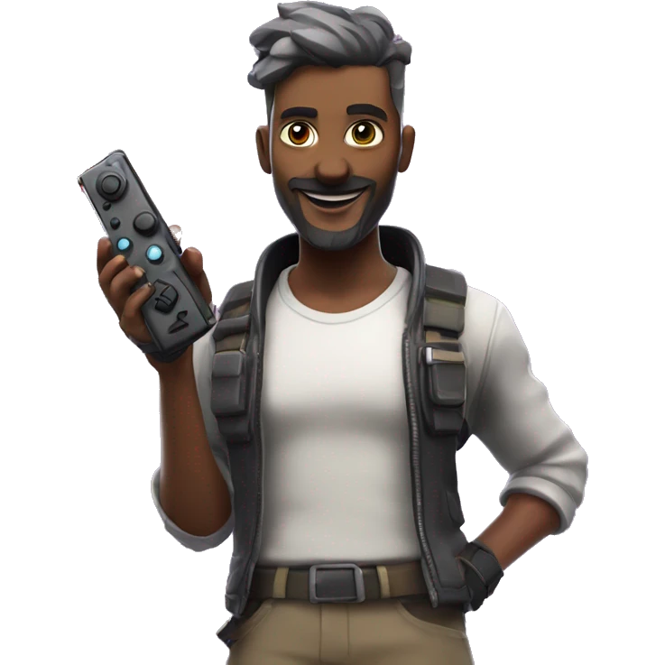 Futuristic fortnite background with a person in their 40s with a game controller emoji