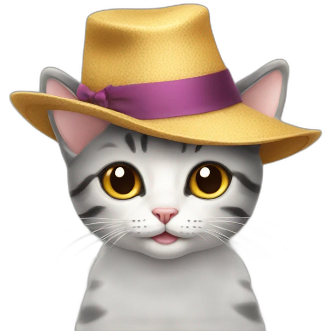 Mini cat wearing a big hat emoji