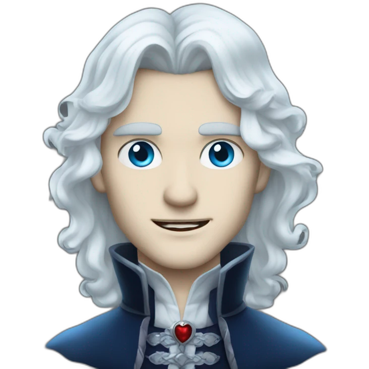 pale handsome vampire prince with long wavy white hair and light blue eyes emoji