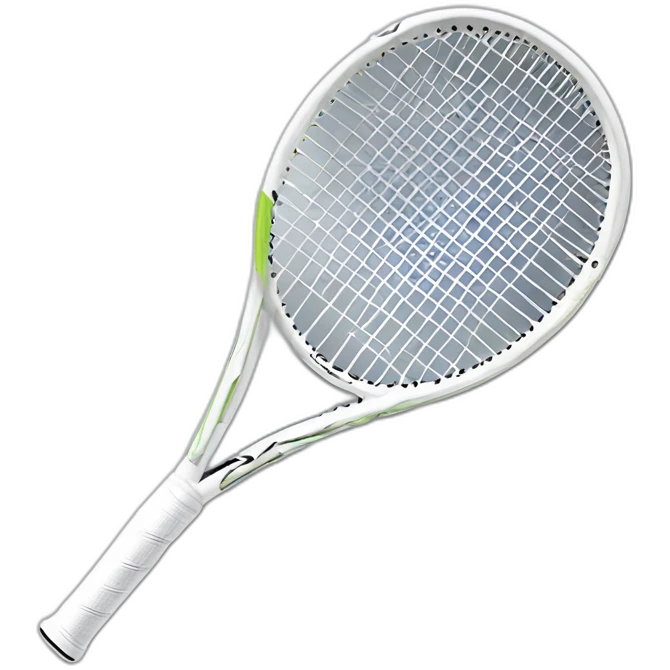 white tennis racket with white strings and Tecnifibre logo emoji