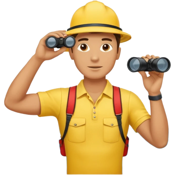 Male lifeguard – yellow shirt, binoculars in hand, scanning the sea, full body emoji