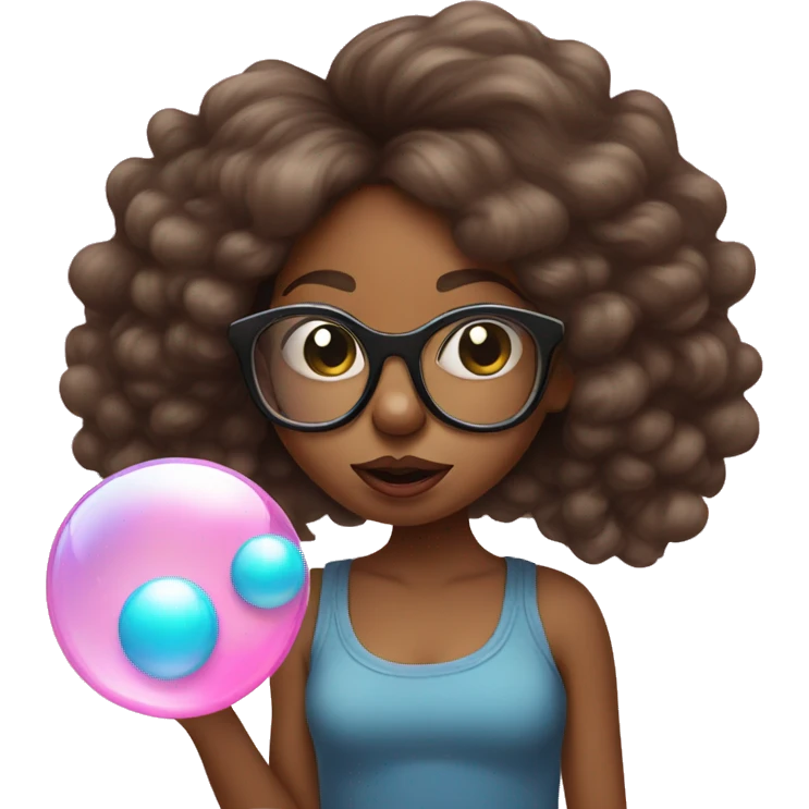 Sassy brown skin girl with glasses blowing bubble gum emoji