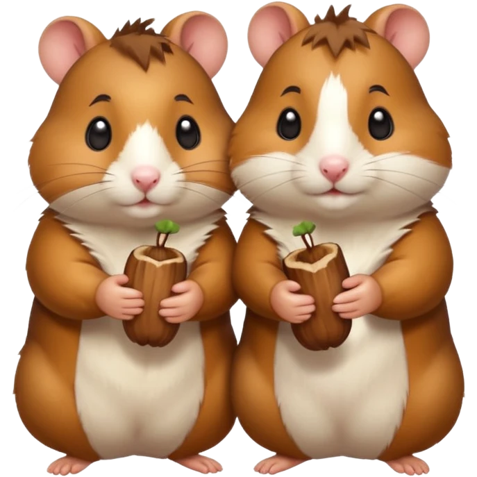cartoon-style hamster sharing acorns with other cartoon-style hamsters emoji