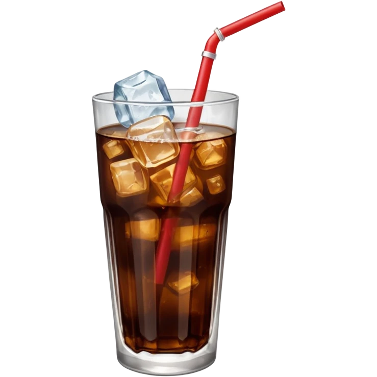 a transparent glass of cola with ice and a straw emoji