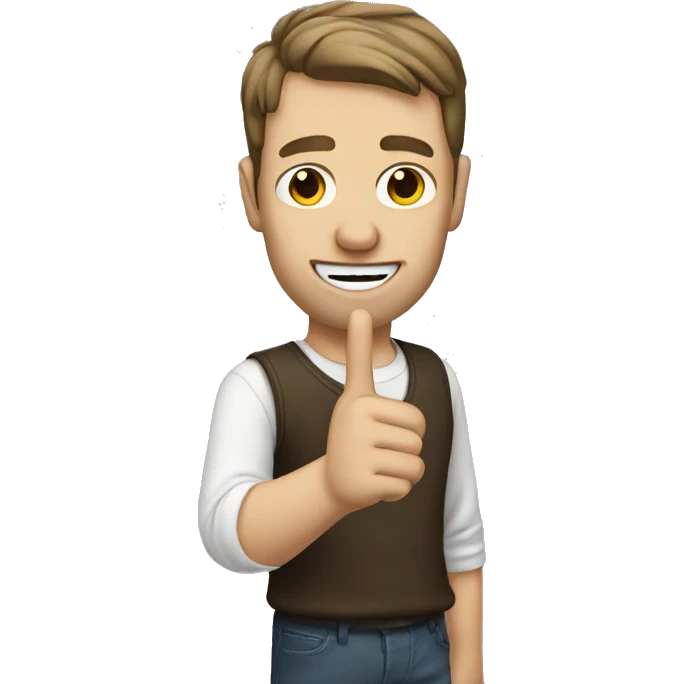 A white guy doing finger guns emoji