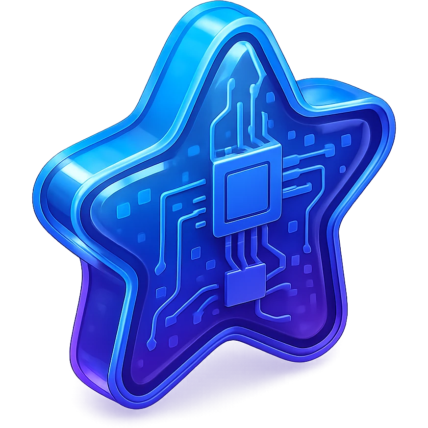 stylized star with gradient blue and purple color scheme, subtle pixel or data motifs, modern AI vibe emoji