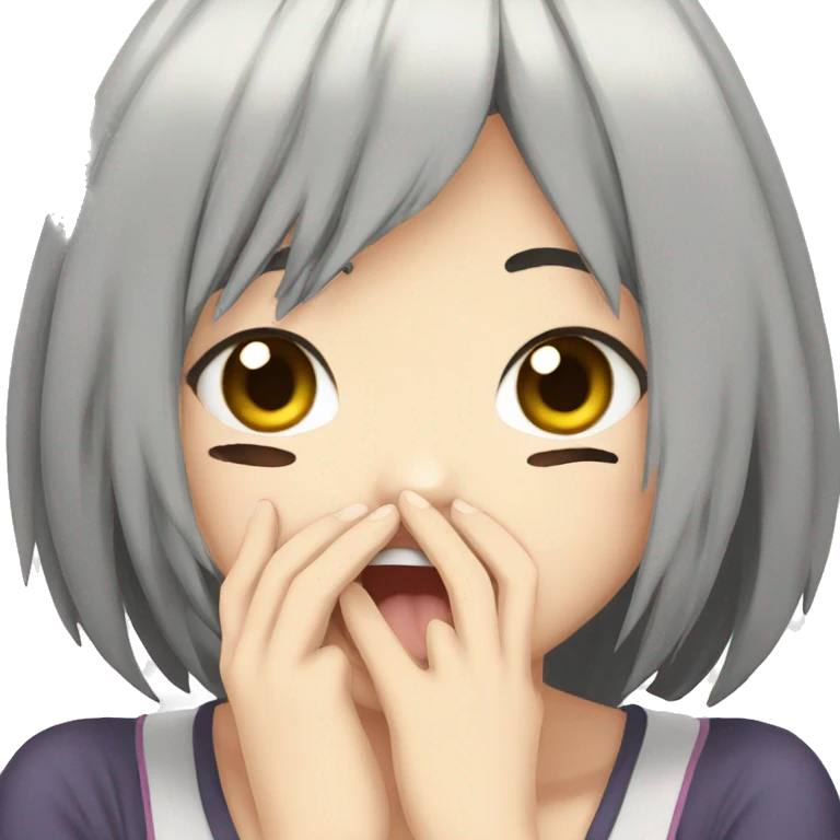 anime girl giggle hands covering mouth black hair embarrassed emoji
