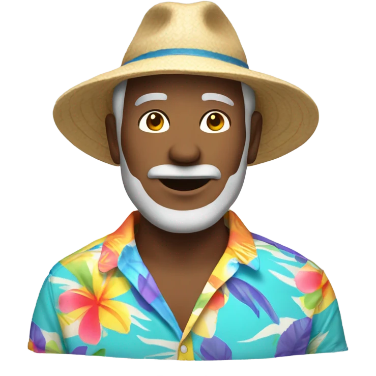 white middle aged man with beach hat and beach shirt emoji
