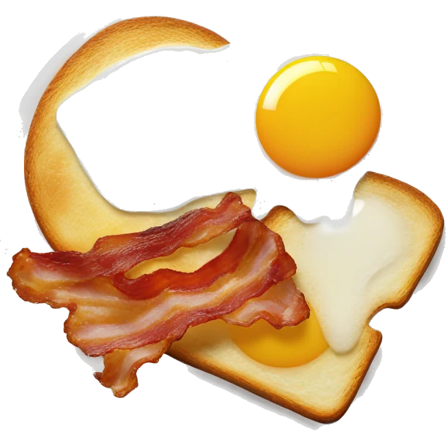 “Two fried eggs, crispy bacon, and buttered toast on a plate.” emoji
