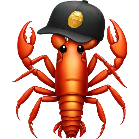 Crawfish wearing cap with gold chain around neck emoji