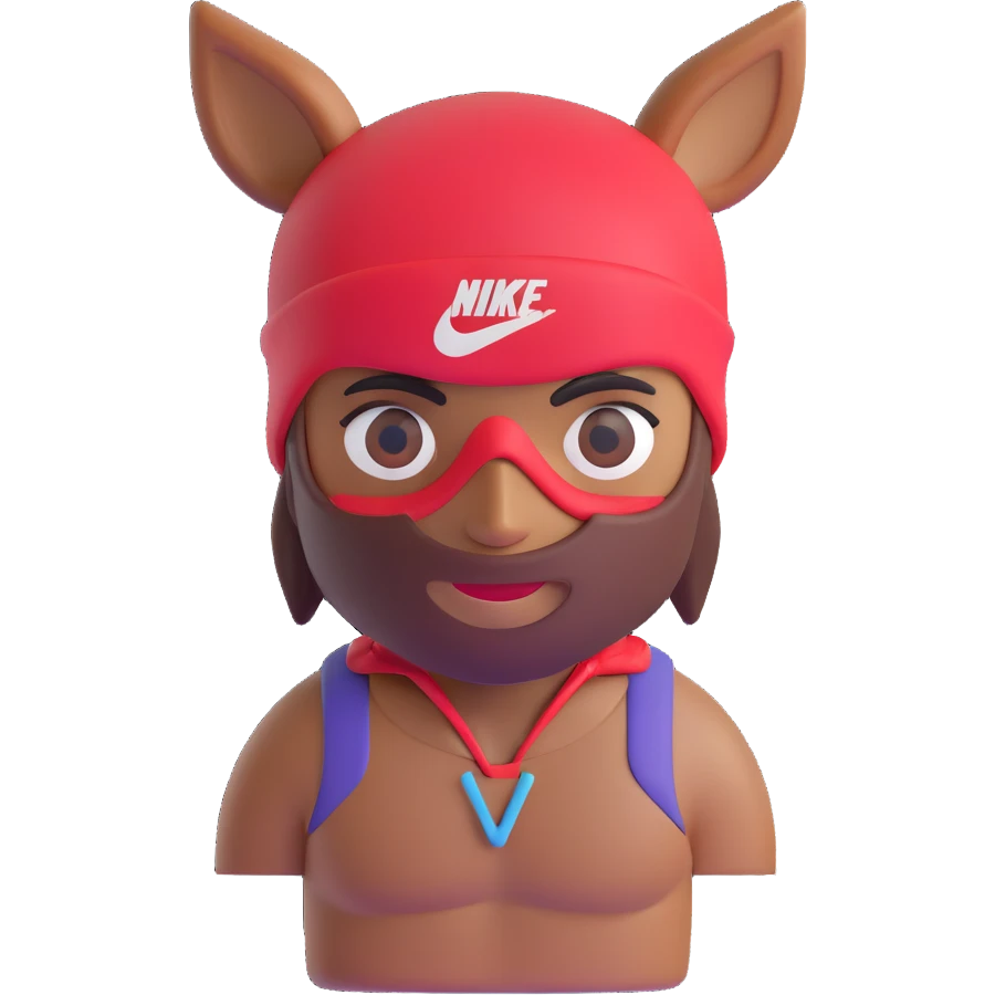 tattooed brown-skinned character wearing a Nike-inspired ski mask, modern 3D emoji style emoji