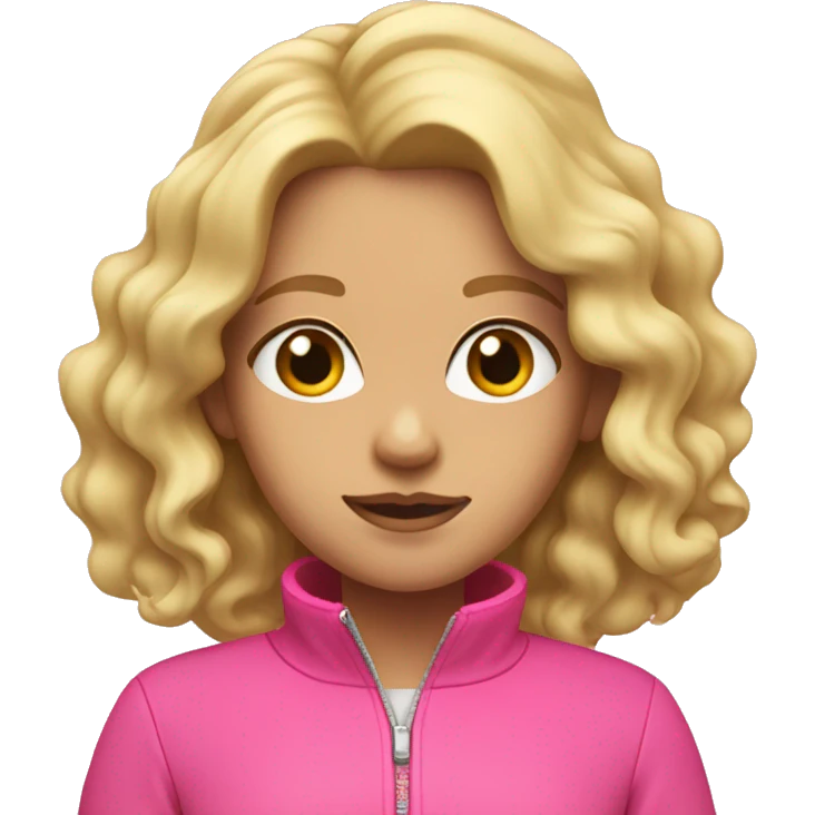 Girl with wavy blonde hair with a pink zip up jacket emoji