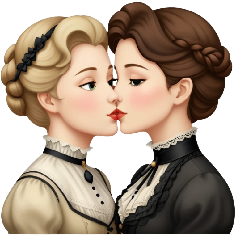 lesbian kiss between modest Victorian women emoji