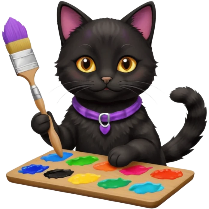 A black cat holding brushes and a colour pallete because he is an artist emoji