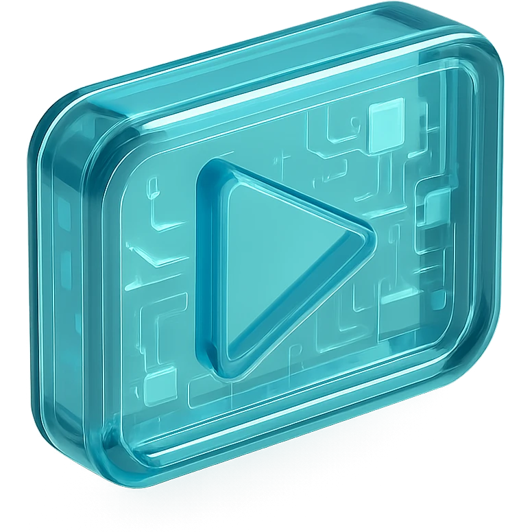 Minimalist icon of a play button inside a video frame, cyan blue emoji