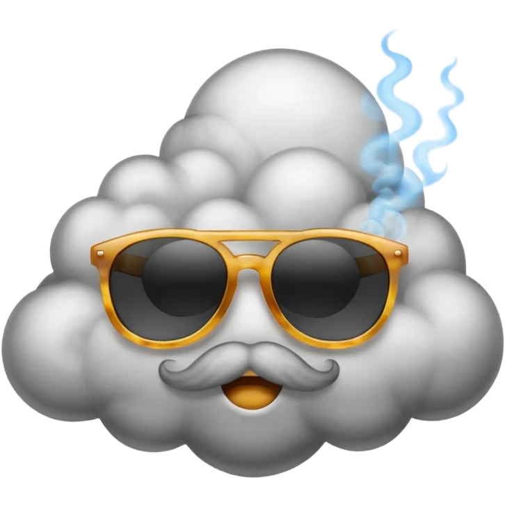 An emoji with sunglasses, exhaling a cloud of smoke.  emoji
