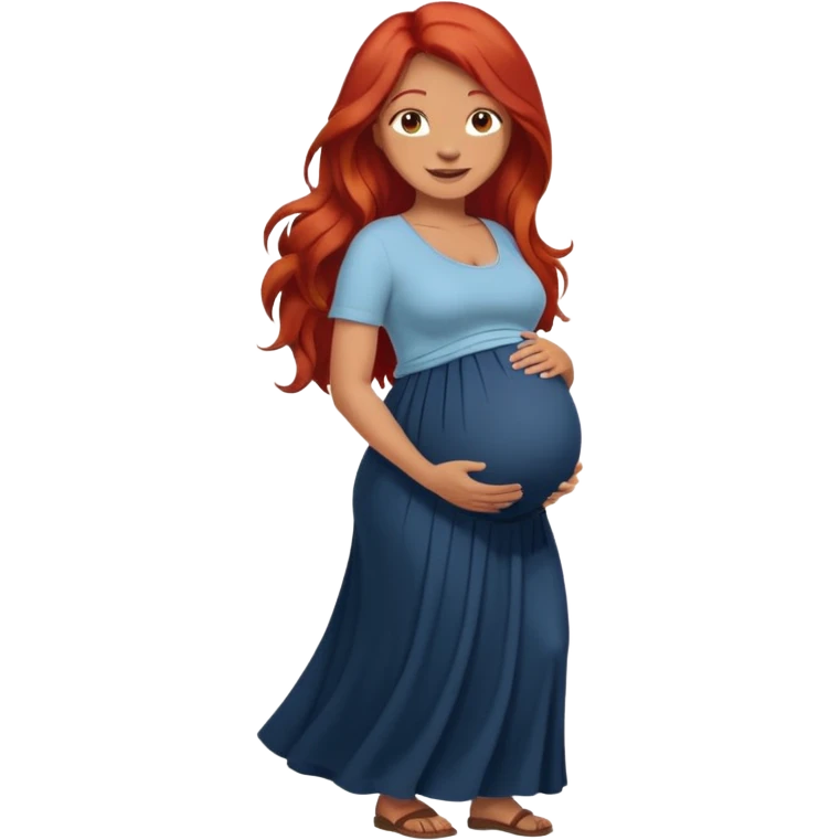 Make a strong women with long red hair, pregnant with maxi skirt, pretty and grown up, tanner emoji