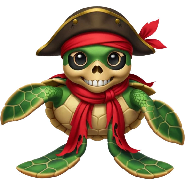 sea turtle wearing a red pirate skull scarf emoji