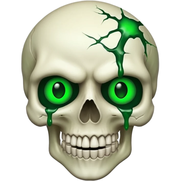 Bleeding skull with glowing green eyes and a sinister smile emoji