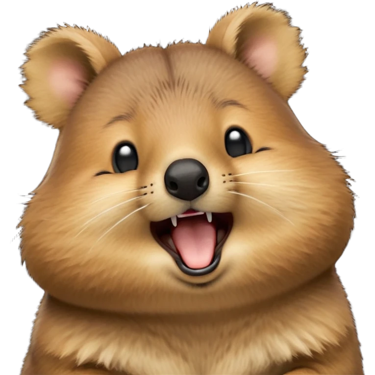 cinematic-realistic  yawning quokka-emoji,-small-round-frame, head tilted in an endearing manner, wouth wide open yawning, sleepy comical smile, round cheeks, giant-fluffy-cheeks-large-smile-fluffy-brown-fur-radiating-a-warm-softness,-big-round-eyes-filled-with-joy, realistic round  fluffy zoomed in, large black eyes one paw raised in the air emoji