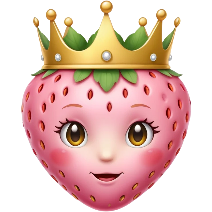 soft pink strawberry with cute face and crown emoji