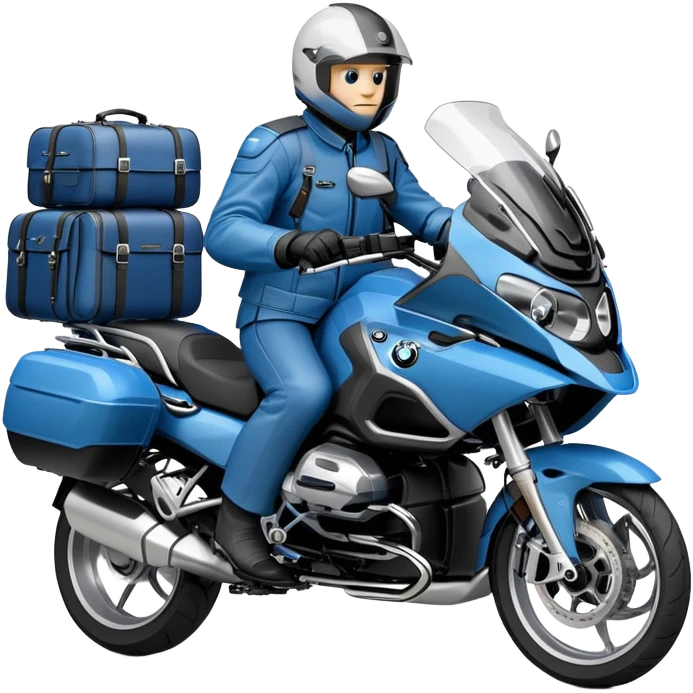 blue BMW R 1200 RT touring motorcycle with rider and luggage panniers emoji
