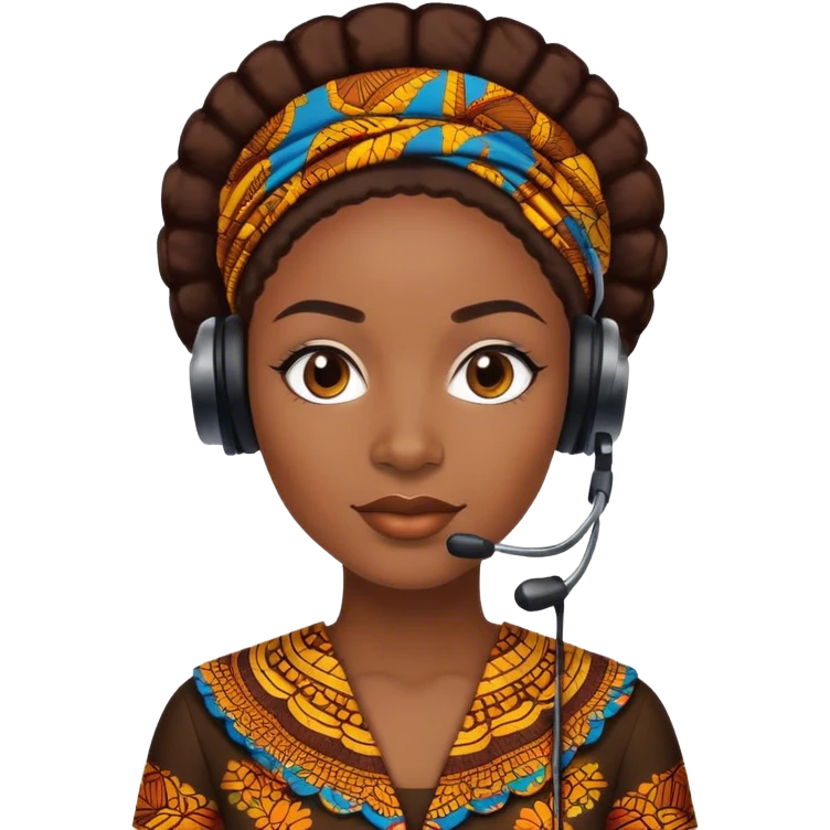 black female customer support agent wearing ankara emoji