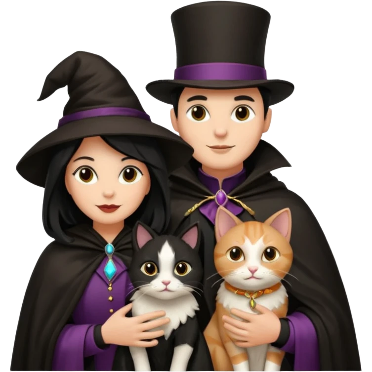 magician couple and their pet cat emoji