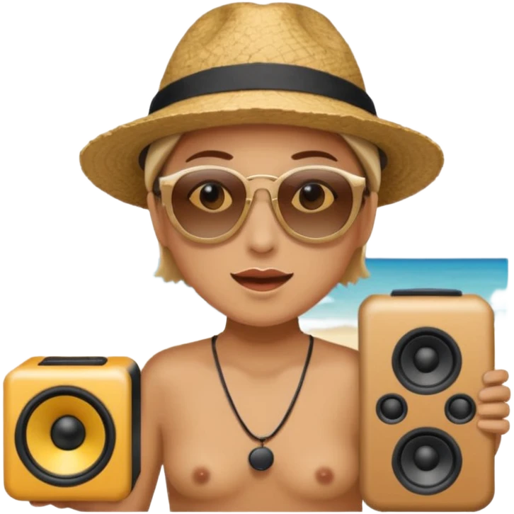 Someone listening to a speaker at the beach. emoji
